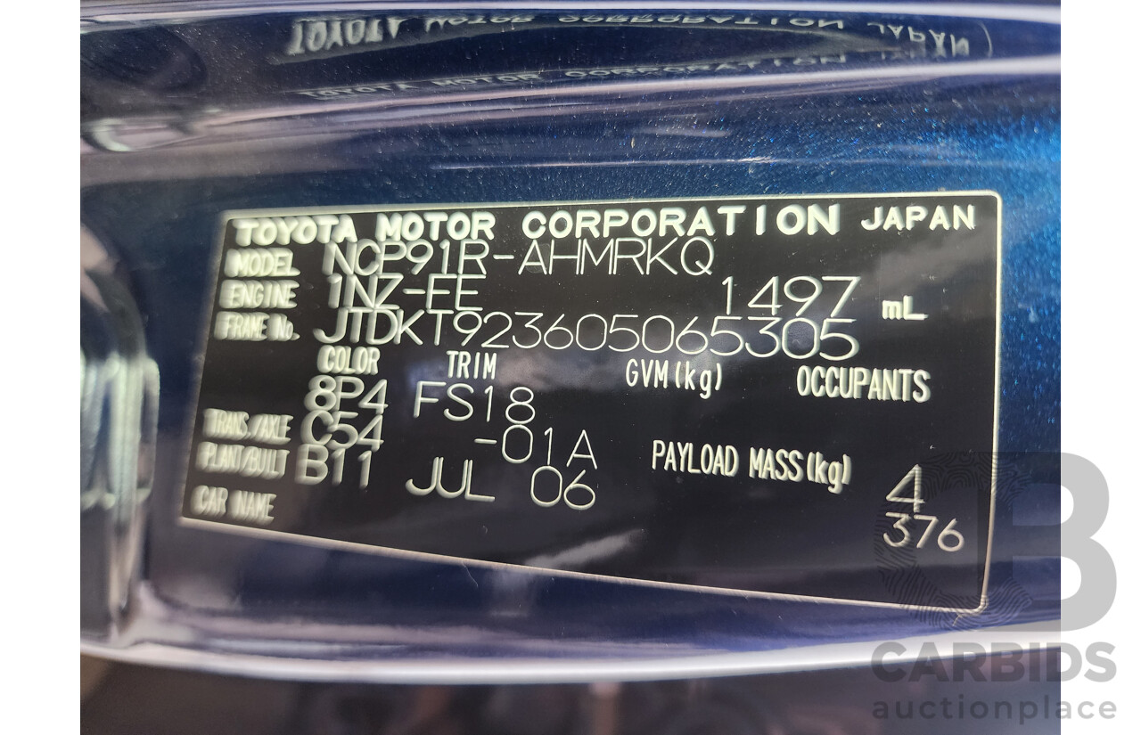 8/2006 Toyota Yaris YRX NCP91R 5d Hatchback Blue 1.5L