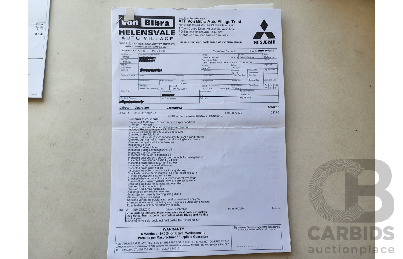 1/2018 Mitsubishi Triton GLS (4x4) MQ MY18 Dual Cab Utility White 2.4L