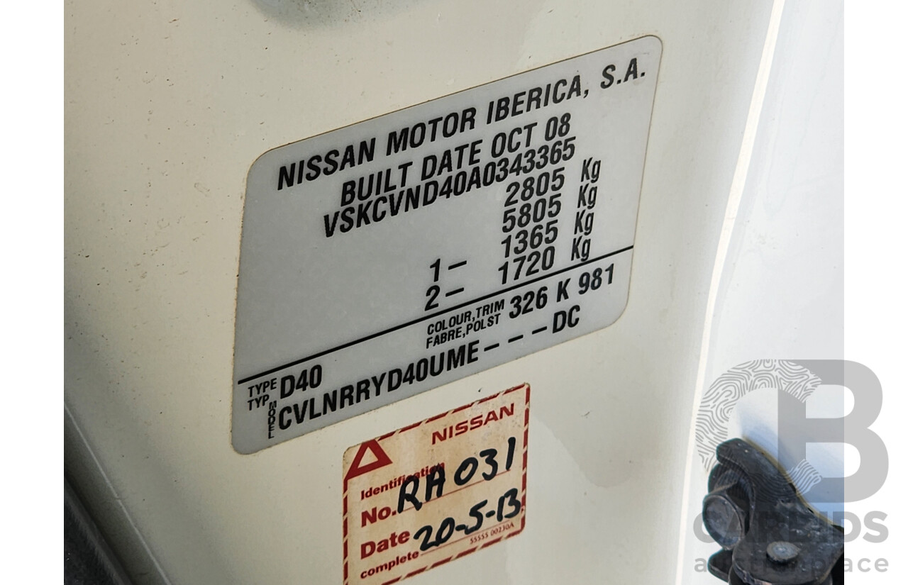 2/2009 Nissan Navara RX (4x4) D40 Dual Cab P/Up White 2.5L