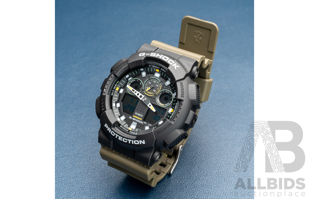 Casio G-Shock GA-100TU-1A3 – Black Dial, Olive Green Resin Band