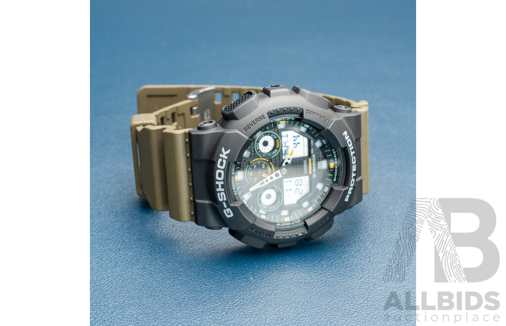 Casio G-Shock GA-100TU-1A3 – Black Dial, Olive Green Resin Band