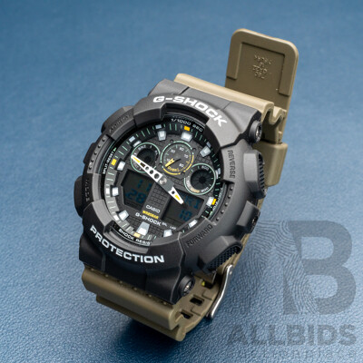 Casio G-Shock GA-100TU-1A3 – Black Dial, Olive Green Resin Band