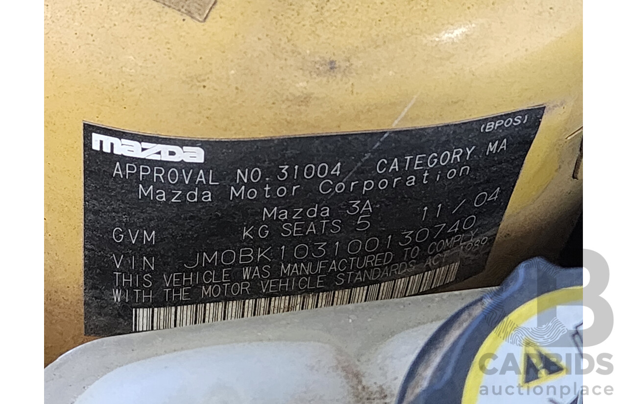 11/2004 Mazda Mazda3 SP23 BK 5d Hatchback Yellow 2.3L