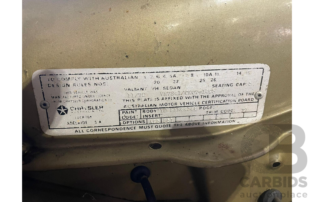 11/1972 Chrysler VH Valiant Pacer 4d Sedan Citron Gold Metallic Hemi 265ci 4.3L