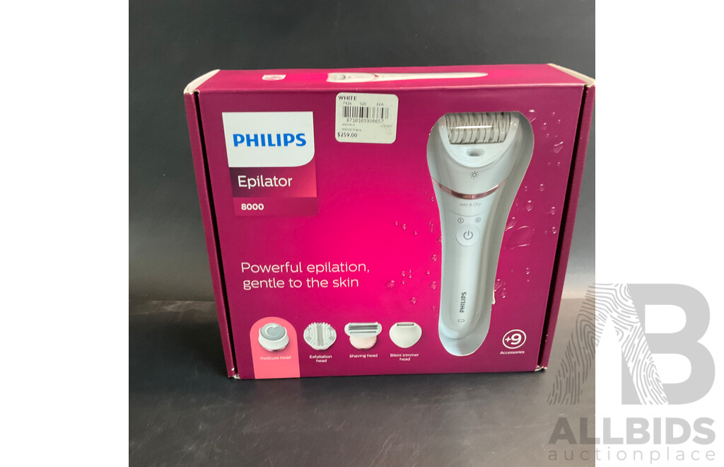 Philips Epilator 8000 Cordless Wet & Dry Epilator with 9 Accessories  ( BRE740) - ORP$259