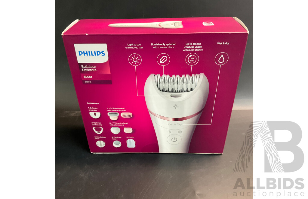 Philips Epilator 8000 Cordless Wet & Dry Epilator with 9 Accessories  ( BRE740) - ORP$259